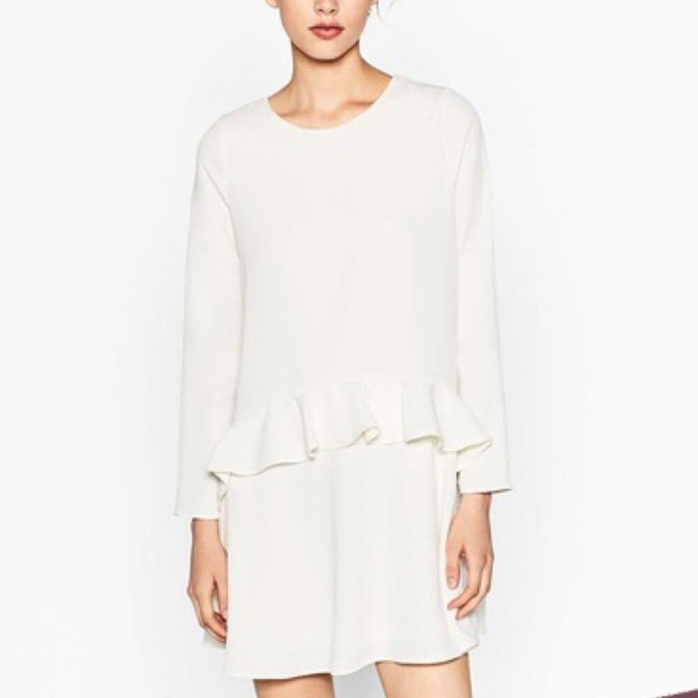 Zara Trafaluc Collection Long Sleeve Ribbed Ruffle Dress Size Small